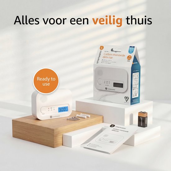 Smartwares FGA-13041 - Détecteur de monoxyde de carbone - 85 dB - Durée de vie de 10 ans - Certifié BSI