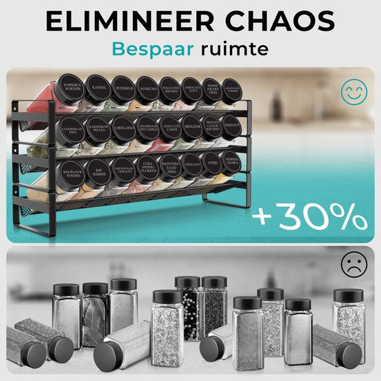 Soothe Spice Rack Standing and Hanging for 24 Spice Jars - 3 Layers - Spice Organiser - Spice Rack - Noir