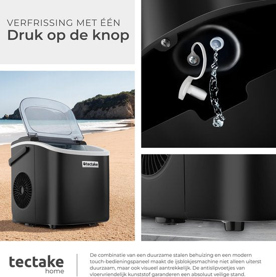 tectake® Machine à glaçons Arctic - 1.2L - 2 tailles de glaçons - Machine à glaçons - Machine à glaçons avec pelle à glaçons - Noir