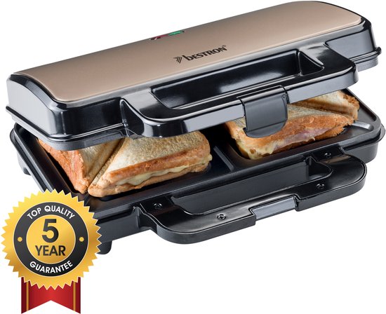 Appareil à croque-monsieur Bestron - ASM90XLSAT - 900 W - Pour 2 croque-monsieur - Revêtement antiadhésif - Blanc/Gris - Garantie de 5 ans