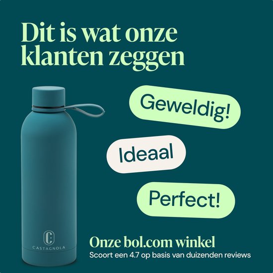 Bouteille d'eau Castagnola - Bouteille à boire en acier inoxydable 500 ML - Thermos en acier - Bouteilles à boire pour adultes - Double paroi - Bleu vert
