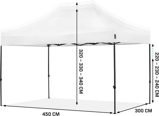 Tente de fête VONROC - 3 x 4,5 m – Tente de fête Premium à montage facile – Conception modulaire – Pliable – Imperméable – Armature en acier – Protection UV 50+ – Sac de rangement inclus – Blanc