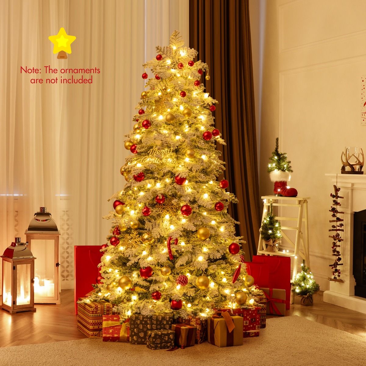 Coast Artificial Christmas Tree 180 cm Green/White - Snowy with 260 LED Lights - Foldable & Pre-assembled