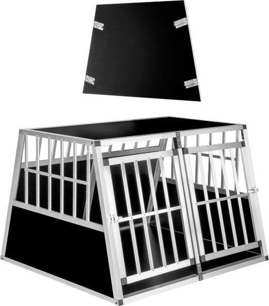 tectake Banc de transport pour chiens double avec paroi arrière inclinée et cloison - 402227