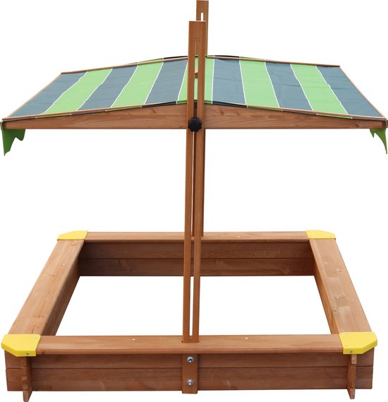 Bac à sable en bois AXI Lily avec toit réglable, couleur marron/vert - Avec bancs, bâche de sol et housse de protection - Bois certifié FSC - 118 x 118 cm