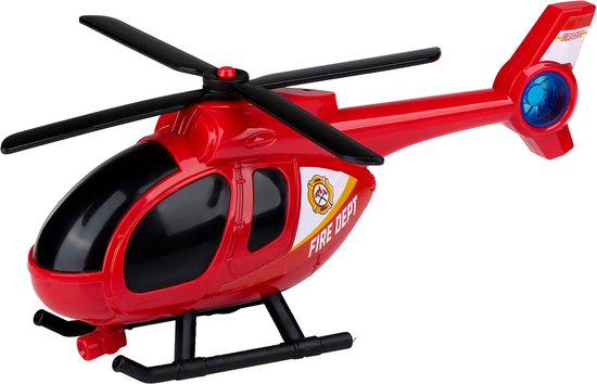 Ensemble de 3 véhicules de pompiers Eddy Toys - Ensemble comprenant une remorque, un hélicoptère et un camion de pompiers - Voiture, hélicoptère et camion de pompiers avec lumières et sons - Pompiers - Rouge