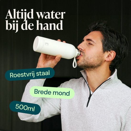 Bouteille d'eau Castagnola - Bouteille en acier inoxydable 500 ML - Thermos en acier - Bouteilles à boire pour adultes - Double paroi - Blanc