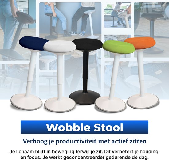 Backerz Wobble Stool - Chaise ergonomique oscillante hauteur 55-80cm - Tabouret d'équilibre - Tabouret selle bleu