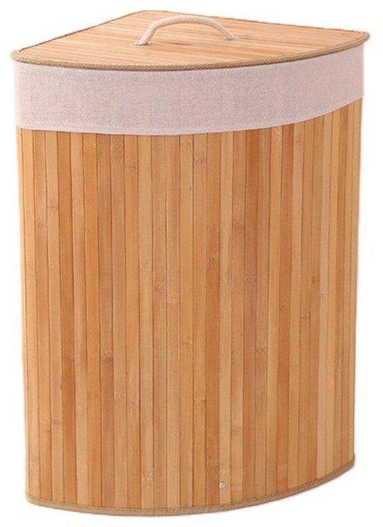 Ceruzo Panier à linge en bambou - Modèle d'angle - 72L - Pliable - Couvercle - 35 x 35 x H 60 cm- Naturel