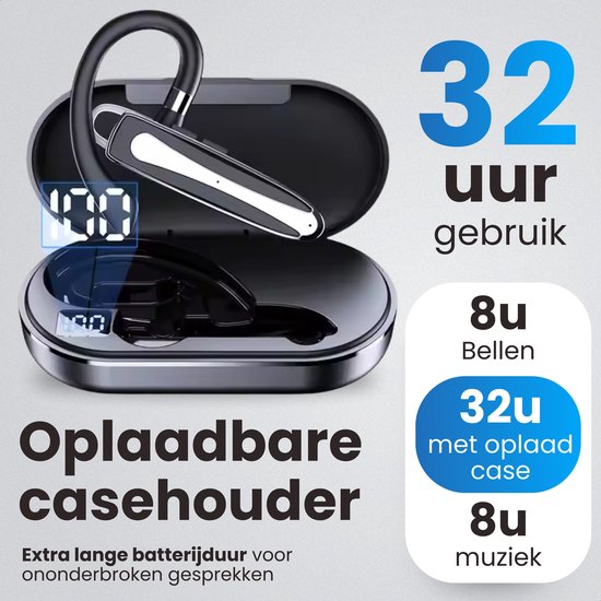 Otiume Wireless Headset PRO - Noise Canceling - Including Charging Case - Bluetooth 5.3 - Bluetooth Headset - Hands-free Calling Car - Earphones Wireless with Microphone