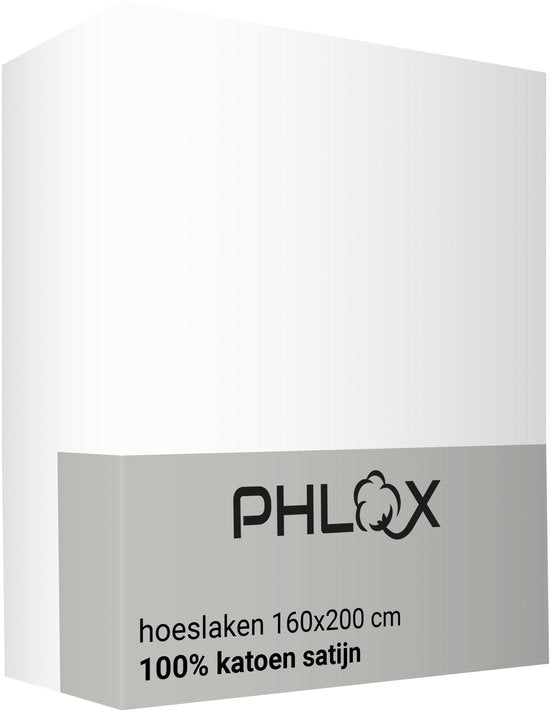 Drap-housse PHLOX - 100 % coton satiné (300 fils au pouce carré) - Double 160 x 200 cm - Doux et agréable au toucher - Élastique sur tout le pourtour - Blanc
