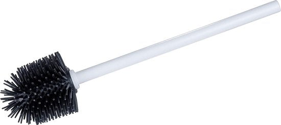 Brosse de toilettes en silicone, brosse pour ensemble de toilettes, avec tige antibactérienne et tête de brosse en silicone certifiée, pour un nettoyage hygiénique des toilettes, (L x P x H) : Ø 7,5 x 35 cm, blanc