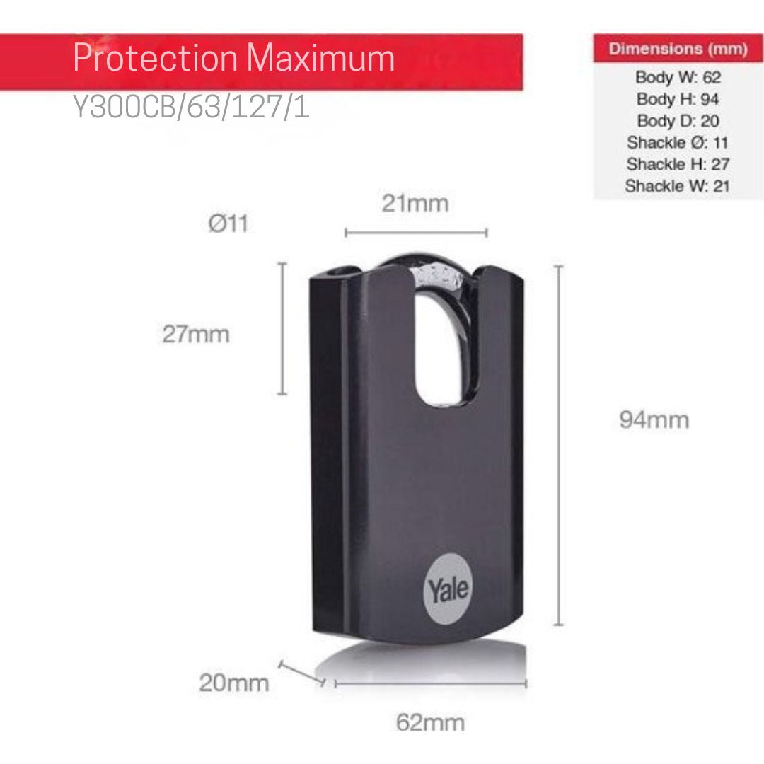 Cadenas en acier Yale - 62 mm - Anse fermée - Protection maximale - Noir