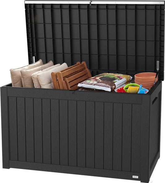 LifeGoods Boîte de rangement - 870L - Boîte à coussins - Étanche - Boîte à coussins de jardin - Inoxydable - Boîte de jardin - 146,5x81,5x85,6 cm - Noir