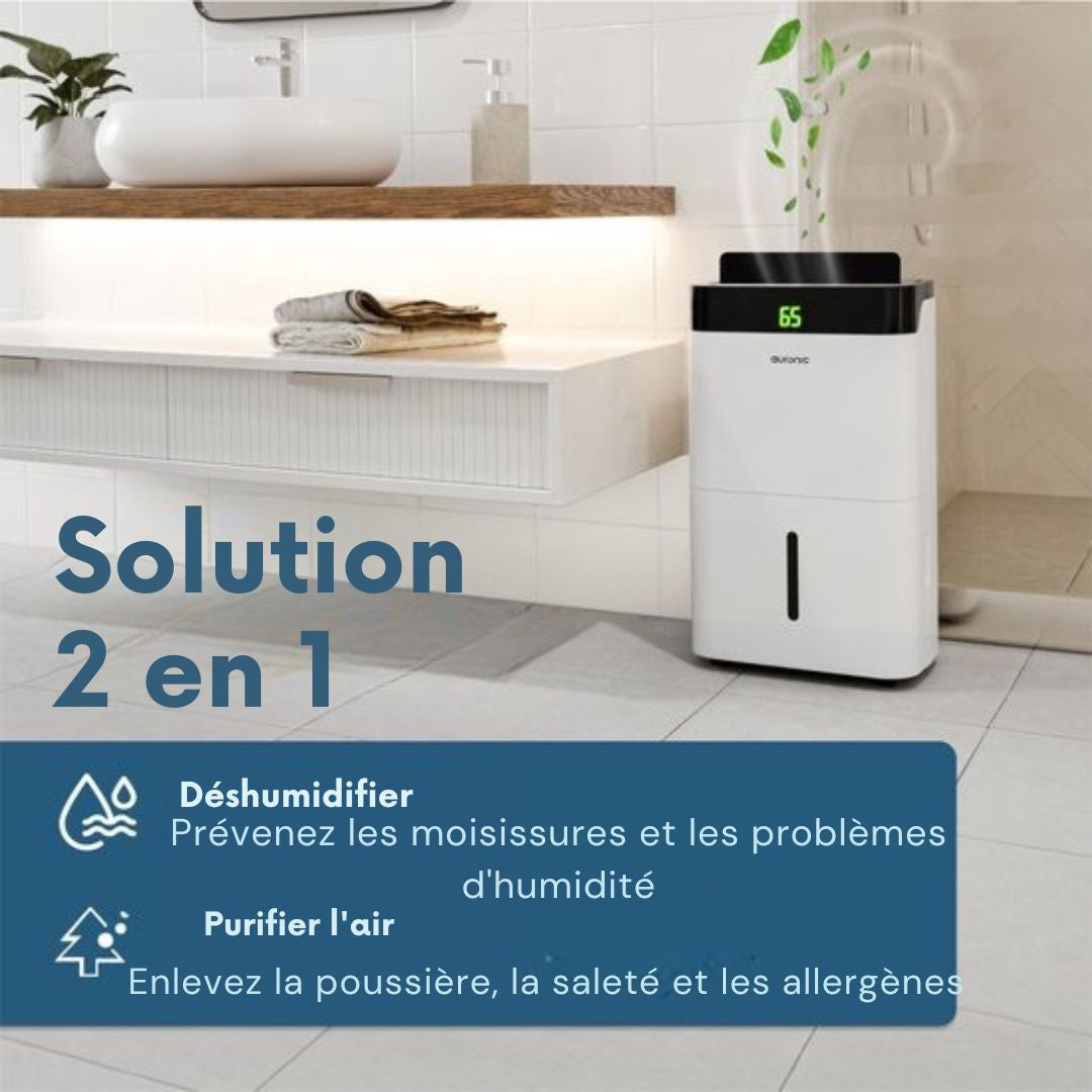 Déshumidificateur Auronic - Compact Pro Plus - 24L - Chambre à coucher, salle de bain, salon et bureau - Hydratant pour l'intérieur - Blanc