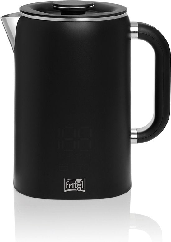 Bouilloire électrique FRITEL WK 2595 - Bouilloire à eau chaude / Bouilloire à thé - 1,7 litre - 1 500 W - Double paroi - Écran tactile - Fonction « Keep-Warm » - Noir mat