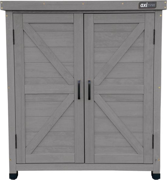 Armoire de rangement en bois AXI Felix – Armoire de jardin en bois certifié FSC – Système de fermeture magnétique – Pieds réglables – 80 x 45 x 93 cm – Gris chaud
