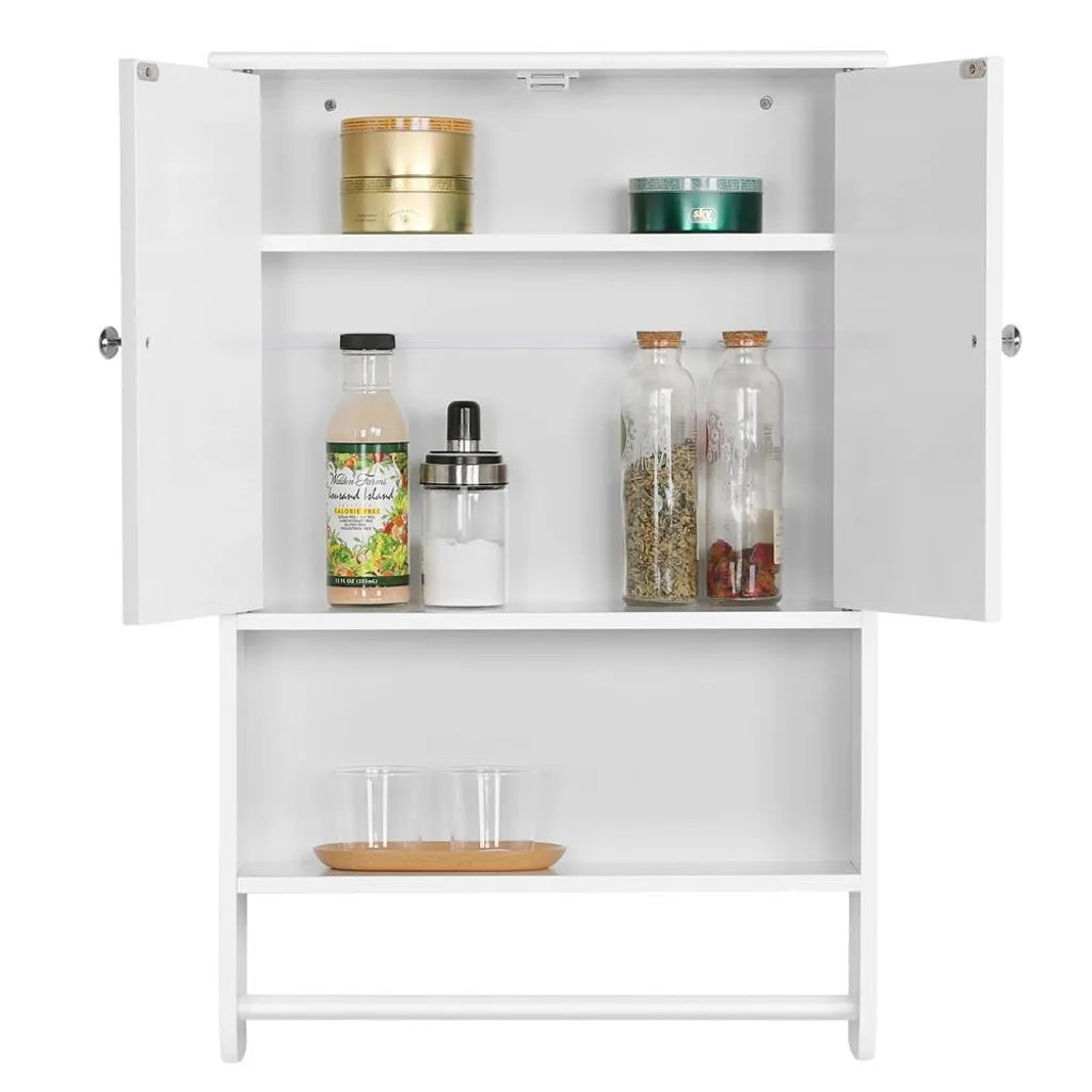 Armoire murale de salle de bains Yaheetech - Blanche - 48,5 x 14 x 73 cm - Porte-serviettes, compartiment ouvert, étagères réglables