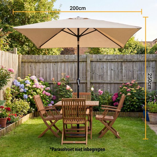 Parasol à mât Tristar - Carré - 200 x 200 cm - Balcon et jardin - Inclinable - Housse de protection incluse - PA-7902 - Beige