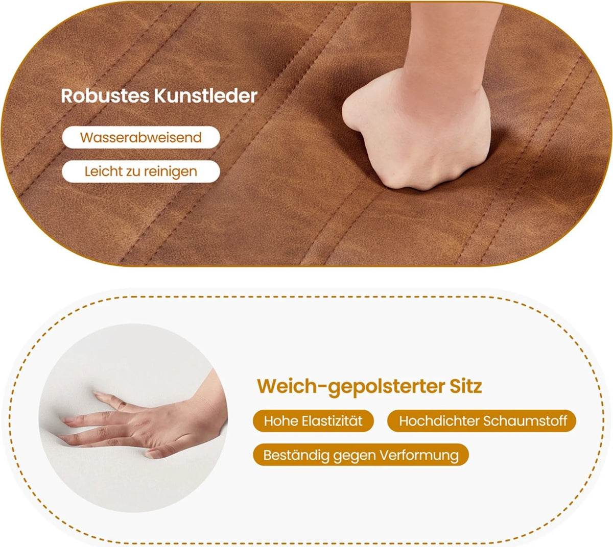 Lot de 2 chaises de salle à manger à dossier haut et pieds en métal, en similicuir marron rouille