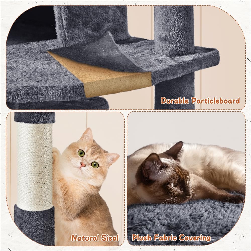 Arbre à chat Yaheetech - 3 maisonnettes pour chats - 194 cm de haut - gris foncé