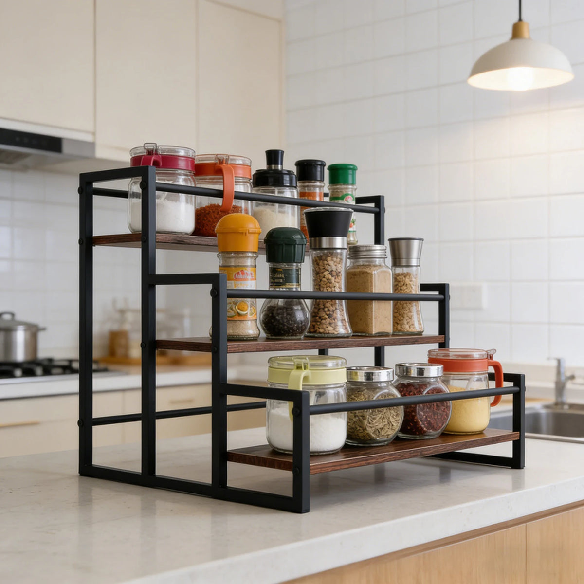 SRD : Support de table à plusieurs étages pour sirops et épices, lot de 2 – Noir – Métal