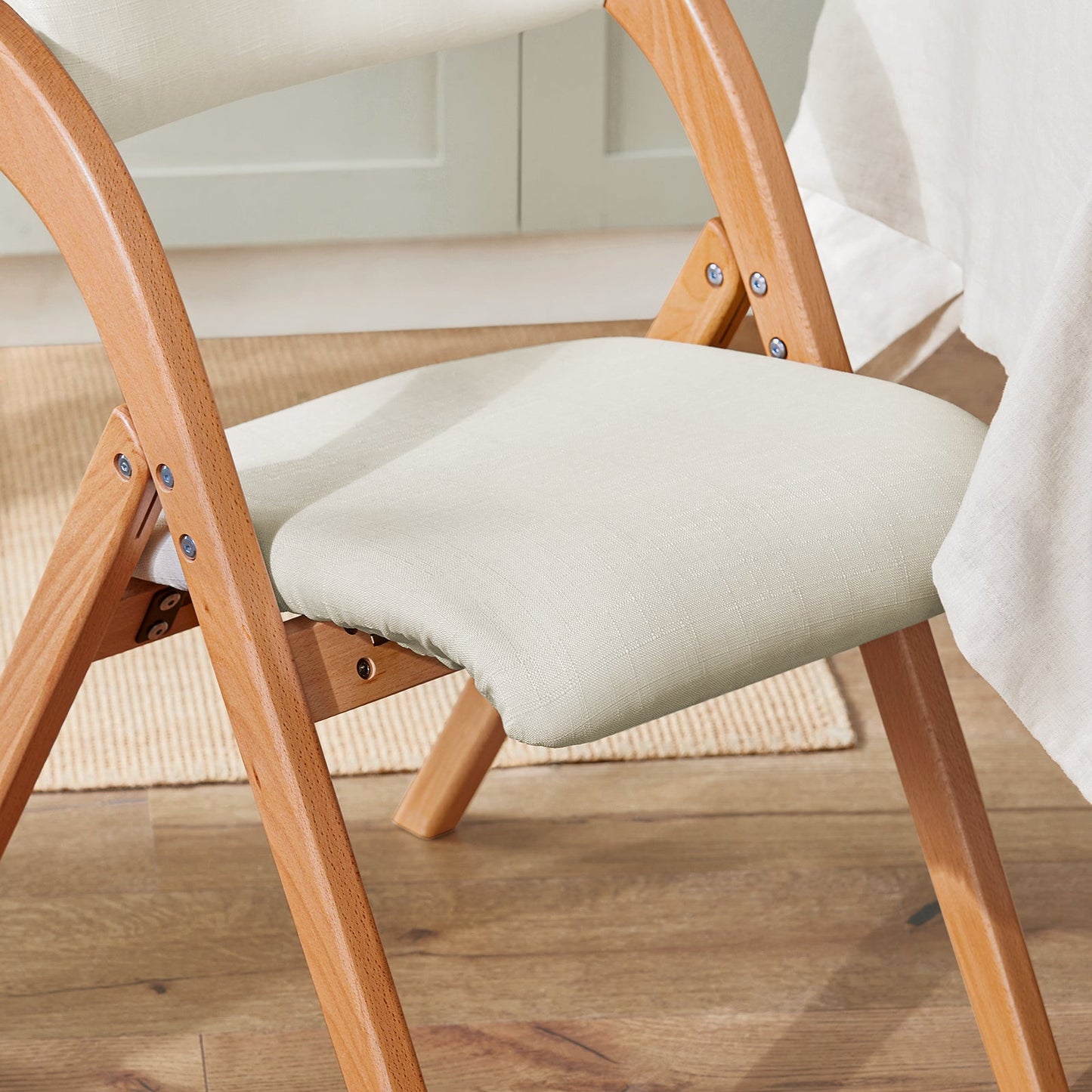 SoBuy Chaise pliante en bois avec assise rembourrée - 47x57x79 cm - Hêtre - Blanc