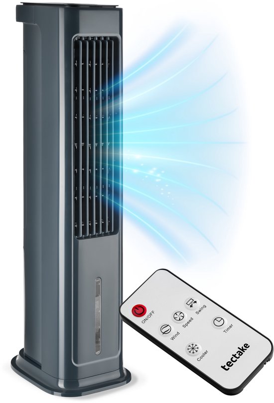 tectake® Refroidisseur d'air 4-en-1 Alaska - Réservoir d'eau de 5 L - 3 réglages - Refroidisseur d'air - Climatiseur avec fonction d'oscillation - Minuterie - Télécommande - Éléments de refroidissement - Humidificateur - Ventilateur - Purificateur d'air -