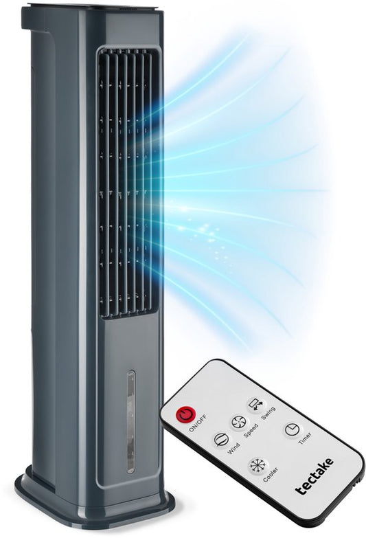 tectake® Refroidisseur d'air 4-en-1 Alaska - Réservoir d'eau de 5 L - 3 réglages - Refroidisseur d'air - Climatiseur avec fonction d'oscillation - Minuterie - Télécommande - Éléments de refroidissement - Humidificateur - Ventilateur - Purificateur d'air -