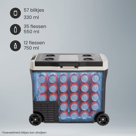 Auronic Electric Cool Box - Compresseur - 40L - 12V et 240 volts - Réfrigérateur de camping - Frigobox Car - Avec roues et poignée - Noir