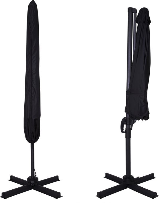 VONROC Premium Floating Parasol Bardolino Ø300cm - Base transversale et housse de protection incluses - Parasol rond - Orientable à 360° - Inclinable - Toile résistante aux UV - Noir