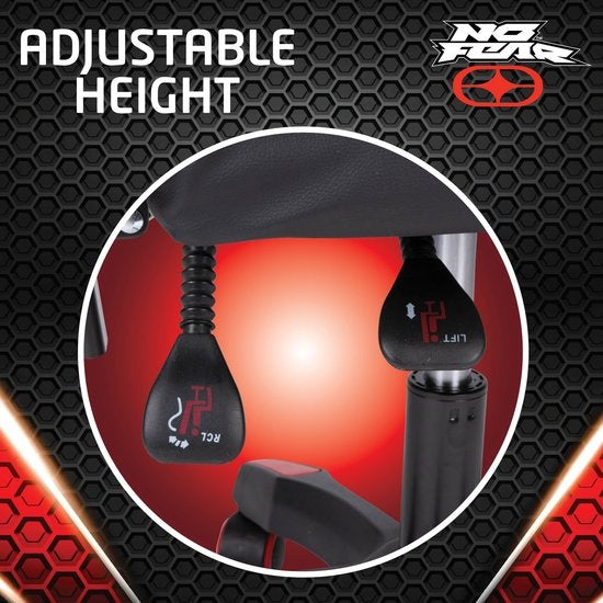 No Fear Gaming Chair - Chaise de jeu - Chaise de bureau - Hauteur réglable de 46 à 56 cm - Rouge/Noir