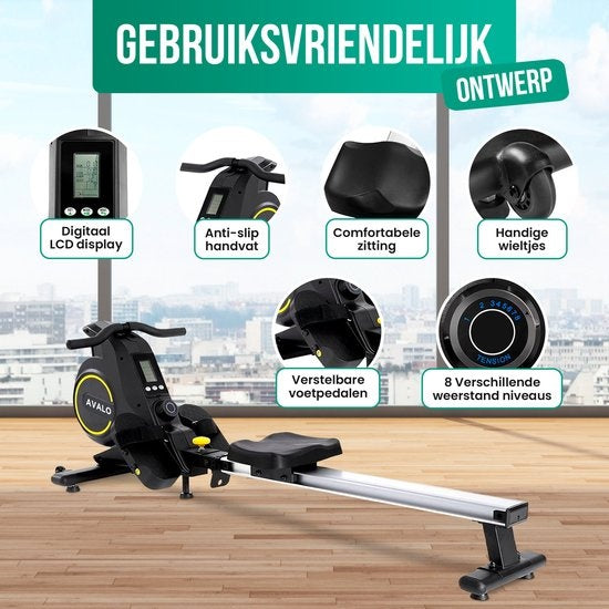 Avalo Rowing Machine Collapsible With Display - Rowing Machine With 8 Resistance Levels - Rowing Machine