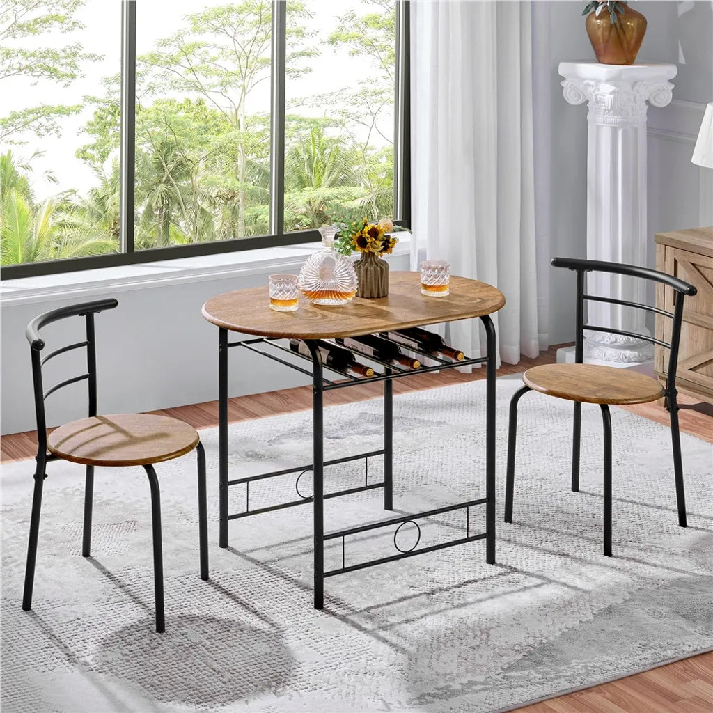 Ensemble de salle à manger Yaheetech 3 pièces - Marron - Table de salle à manger avec étagère de rangement et 2 chaises pour 2 personnes
