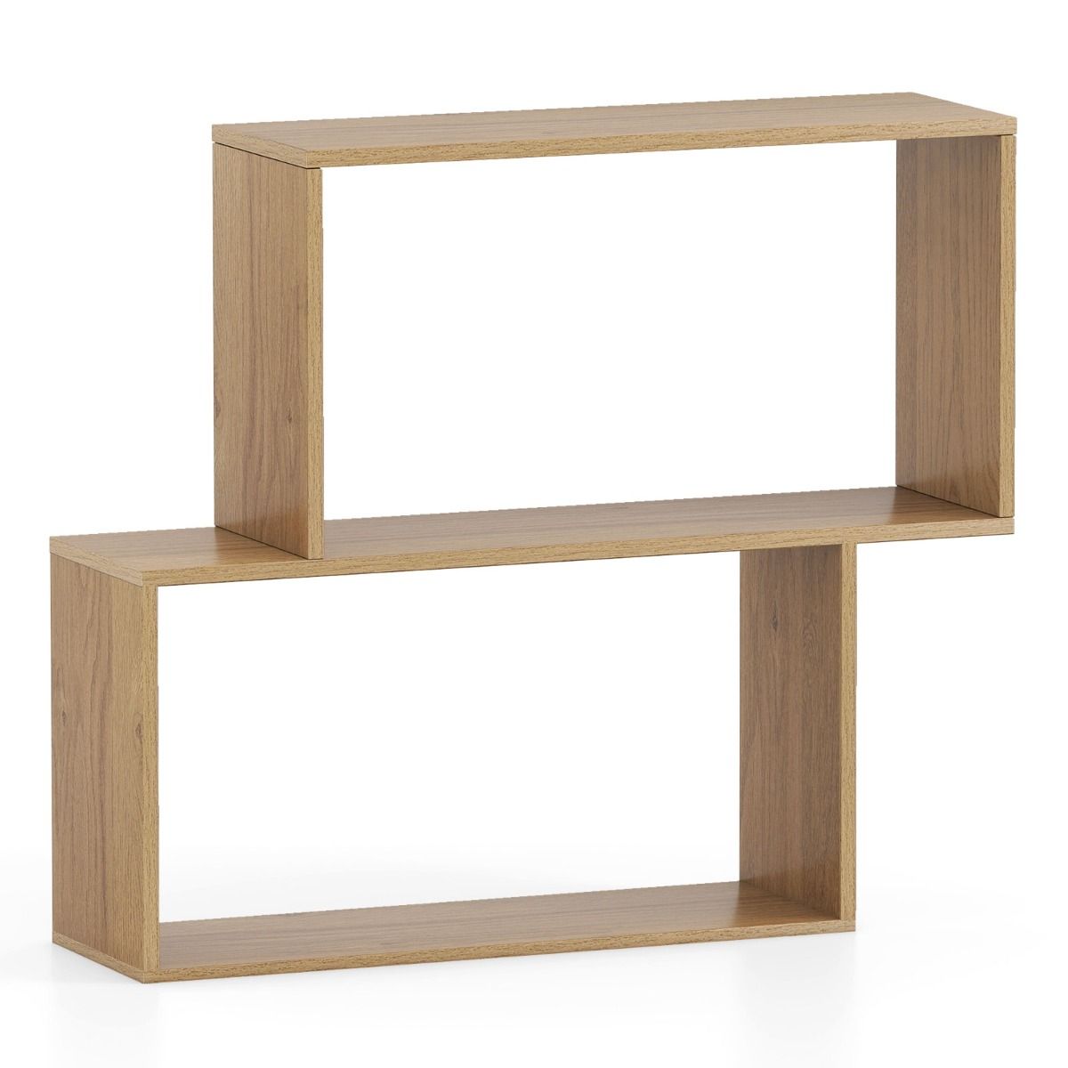 Étagère Coast - Design géométrique à 3 niveaux - 2 compartiments cubiques - bois naturel