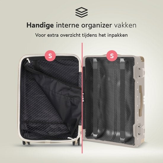 ONYX 2-piece Suitcase Set - Bagage à main avec poche frontale et Check-in case - 35L/100 L - TSA lock - Lightweight Trolley - Aluminium closure - Beige