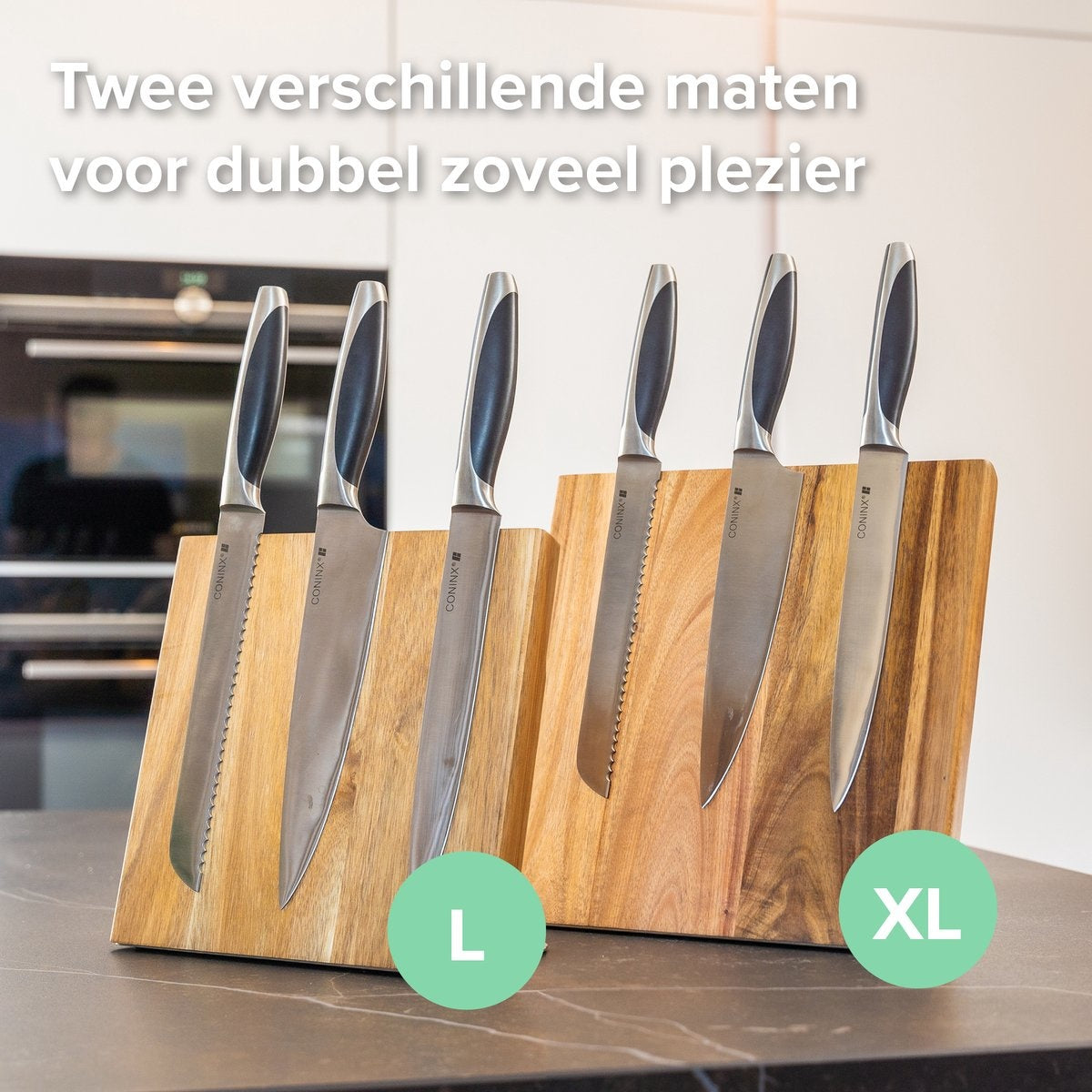 Groot Houten Messenblok Magnetisch Coninx Quin XL 27.5x27.5CM | Messenmagneet zonder messen | Messenhouder | Antislip - RVS-Acacia hout.