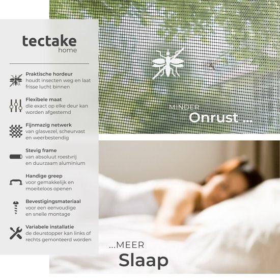 tectake® Porte moustiquaire 95 x 210 cm – Moustiquaire avec cadre en aluminium – Personnalisable – Toile anti-moustiques en fibre de verre – Résistante aux intempéries et aux UV – Matériel de montage inclus – Anthracite