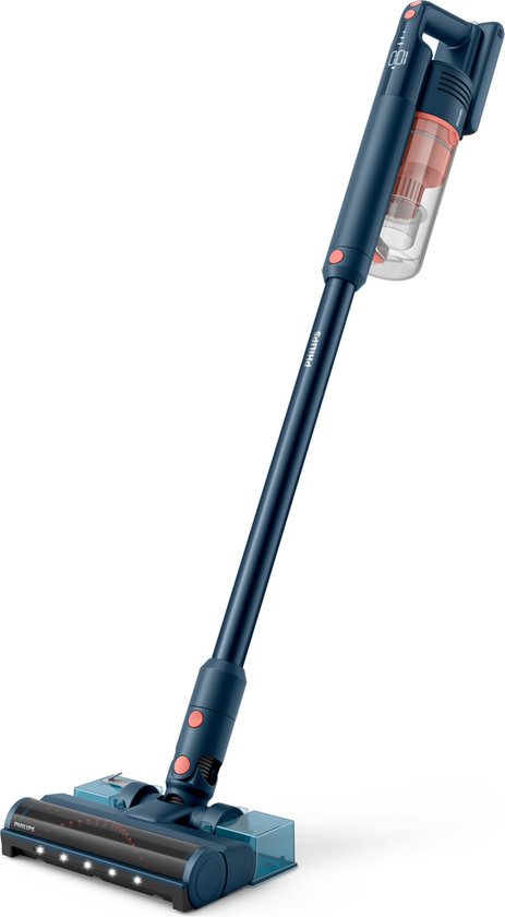 Philips Aspirateur-balai avec fonction serpillière XC5141/01 Aqua - Sans fil et sans sac - Suceur avec éclairage LED - Dépoussiéreur - Autonomie de la batterie jusqu'à 60 min - Léger - Bleu