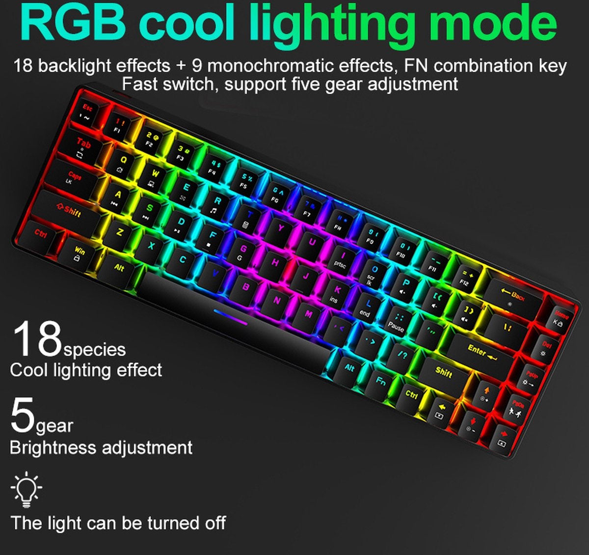 ZIYOU LANG T8 RGB Clavier mécanique 68 touches - Clavier de jeu Windows/Mac - Interrupteur bleu - Clavier mécanique - Rose