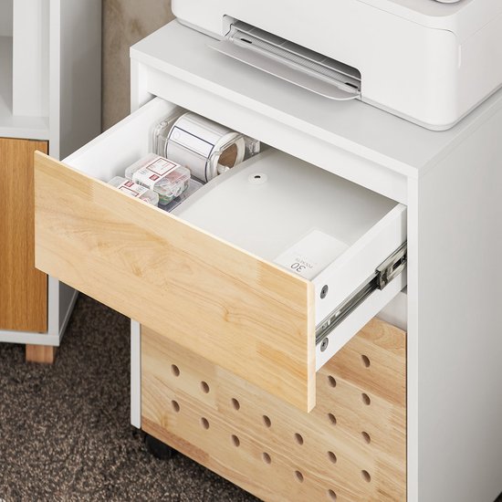 SoBuy ASK06-WN Armoire de bureau - Armoire à imprimante blanche avec tiroirs et roulettes