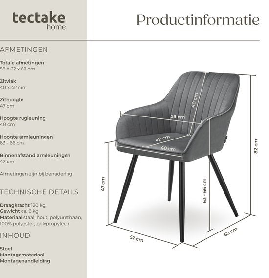 tectake® - Chaise en velours à motif surpiqué - Chaise de salle à manger moderne - Chaise baquet - Pour le salon, la salle à manger, le coin détente ou comme chaise de coiffeuse - Différentes couleurs - Gris/noir