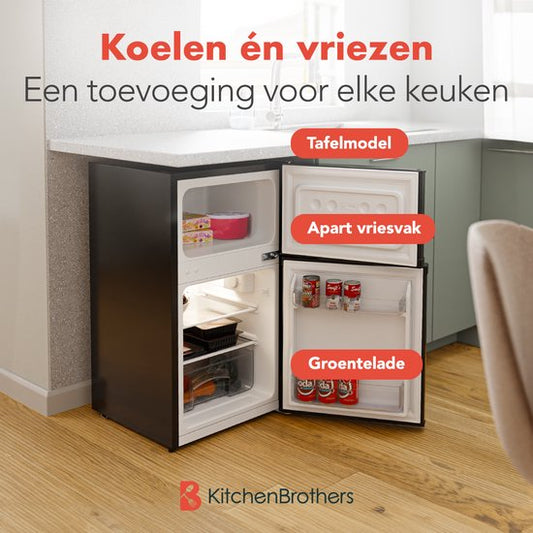 KitchenBrothers Réfrigérateur - 61L Compartiment réfrigérant - 24L Compartiment congélateur - Glacière - Frigo - Freestanding - Noir