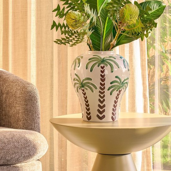 Mica Decorations Celise - Table d'appoint avec grand plateau pour l'intérieur - Table basse au design robuste et stable - Taille adaptée au salon - H44 x Ø59 cm - Beige