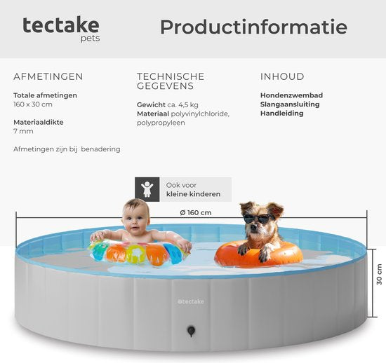 tectake® Dog Pool - Piscine pour chiens - Piscine à balles - Pliable - ⌀160 cm - Très robuste - Facile à remplir et à vider