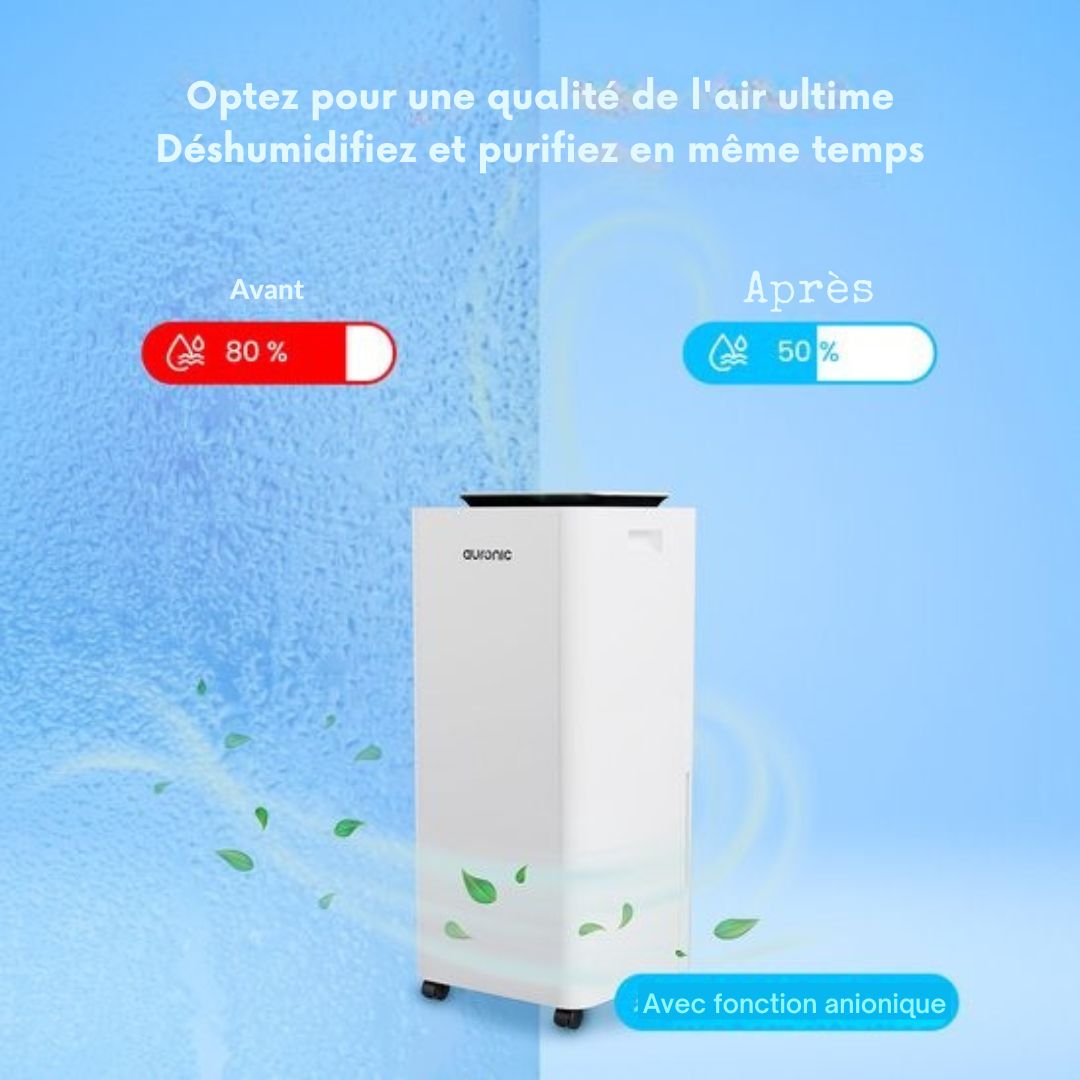 Déshumidificateur et purificateur d'air Auronic - Pro Series - 16L par jour - Fonction Wash-dry - Chambre à coucher, salle de bain et salon - Blanc