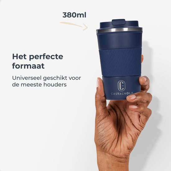 Tasse thermos Castagnola - Tasse à café à emporter - Tasse de voyage pour café et thé - Tasse à thé - 380 ML - acier inoxydable - Bleu