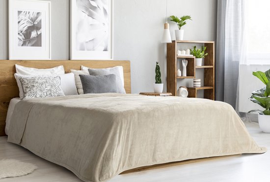 H&C Luxury Plaid 240x220 - Grande couverture - Extra douce - Beige