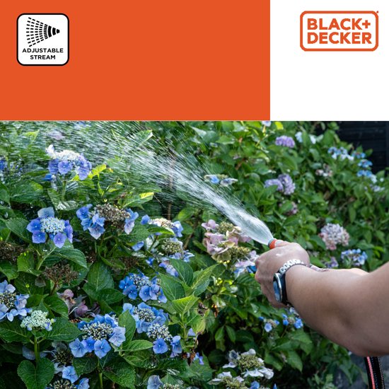 BLACK+DECKER Buse réglable - Pistolet d'arrosage pour tuyau d'arrosage - Débit d'eau réglable - 12 x 3.5 x 3.5 CM - Orange/Noir