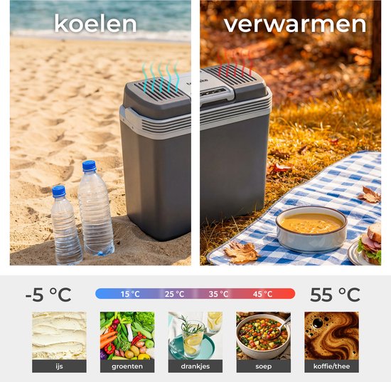 Glacière tectake® - Électrique - 24 litres - Poignée - Glacière pour voiture - Boîte isotherme - Chargeur 12 V et 230 V - Réfrigérateur de camping - Refroidissement et chauffage